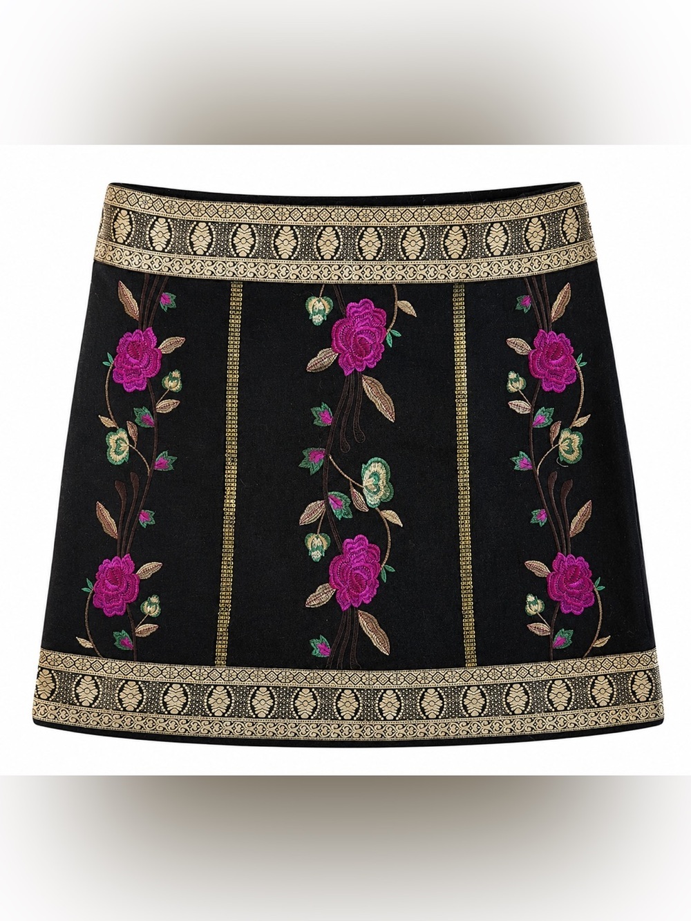 Monsoon Embroidered Wool Blend Mini Skirt Black Floral Lined UK 20 EU 48 US XXL